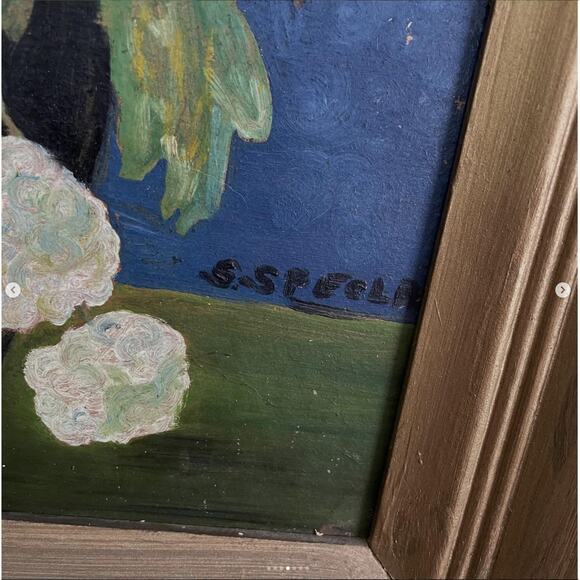 Vintage Flower Painting Red Poppy Poppies Floral Painted Wood Board Signed 14x18 - Picture 4 of 7